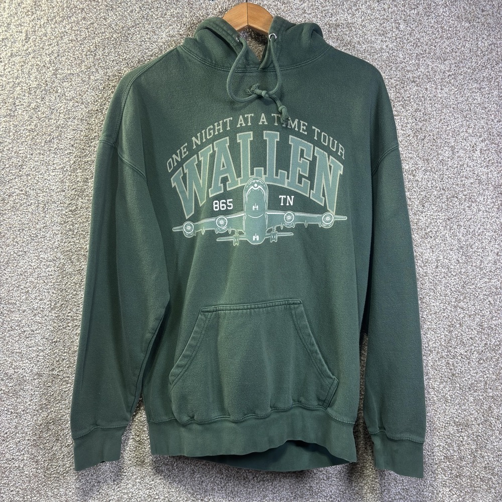 Morgan Wallen Hoodie Mens M Green One Night At A Time Tour Fleece Sweatshirt